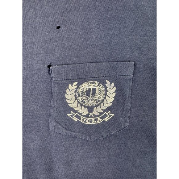Vintage 90's UCLA University Of California Pocket Shirt Single Stitch Faded Navy - Picture 3 of 13